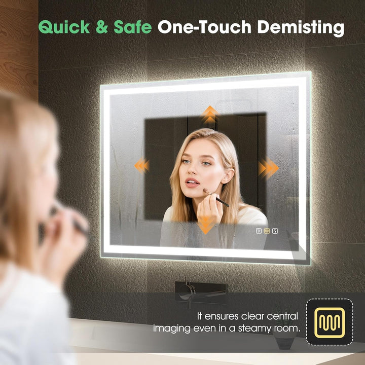 S'bagno Bluetooth-Badspiegel-mit-Beleuchtung-80x60cm, LED-Badezimmerspiegel mit Entfoggen, 3000K-650