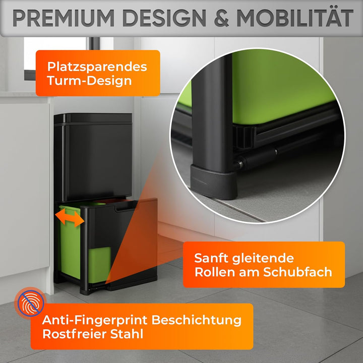 Allyson® Sensor Mülleimer Küche mit Sensor Automatik Abfalleimer Edelstahl mit Soft-Close Deckel, ge