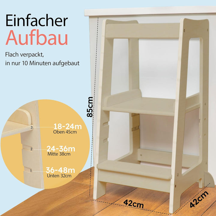 Stepup Baby Montessori Lernturm ab 1 Jahr Höhenverstellbar Tritthocker Kinder mit Sicherheitsgelände