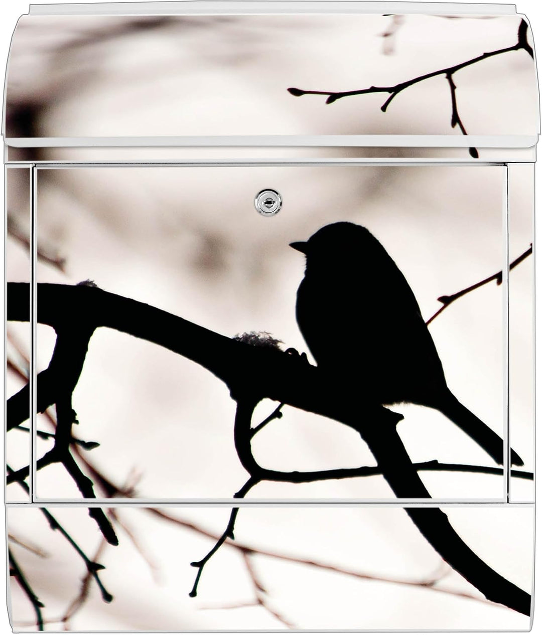 banjado® Design Briefkasten mit Motiv Früher Vogel 39x47x14cm &amp; 2 Schlüssel - Briefkasten Stahl weis