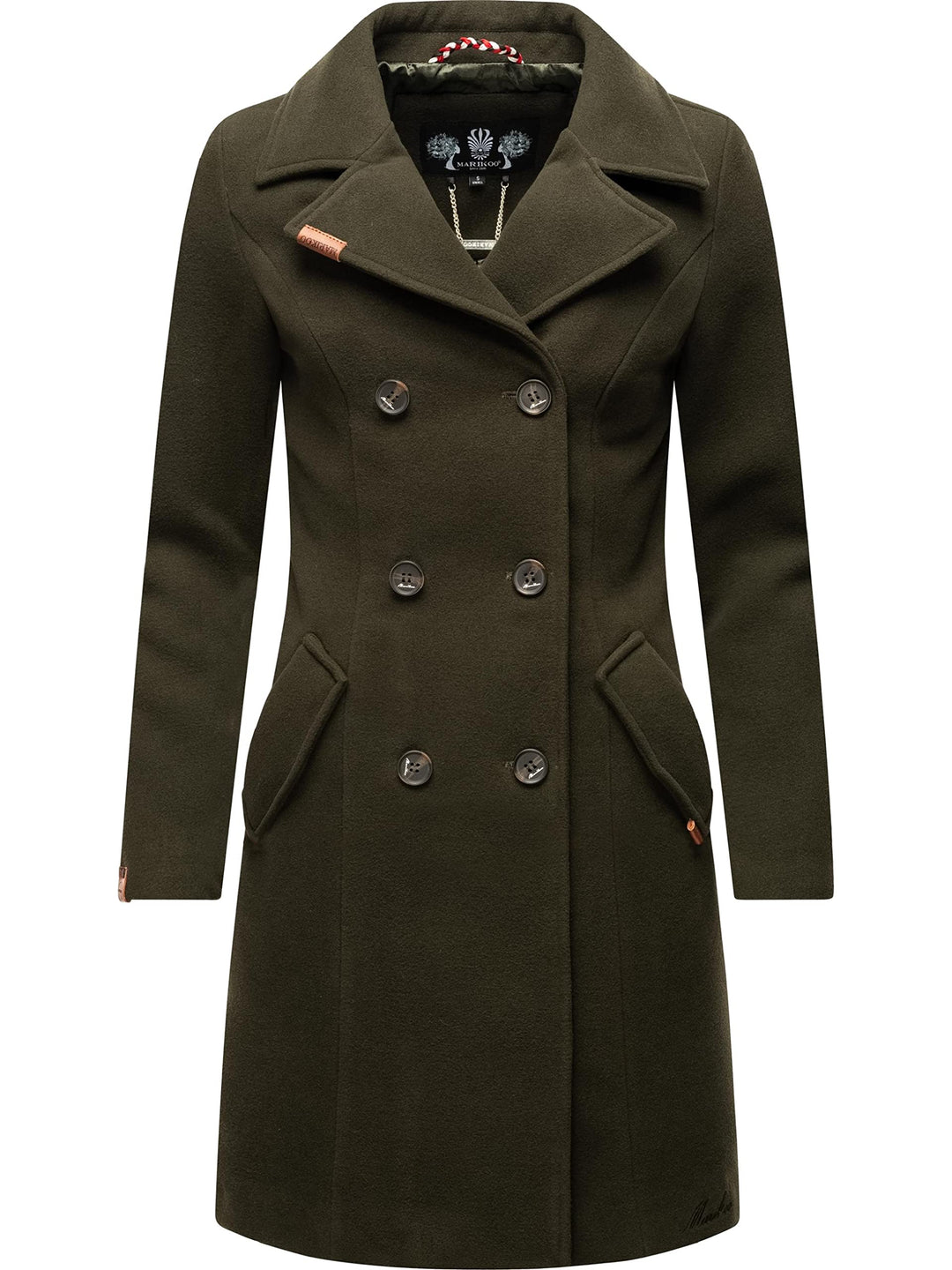 MARIKOO Damen Wollmantel Langer Trenchcoat mit Reversekragen Nanakoo XS-XXL XL Dark Green, XL Dark G