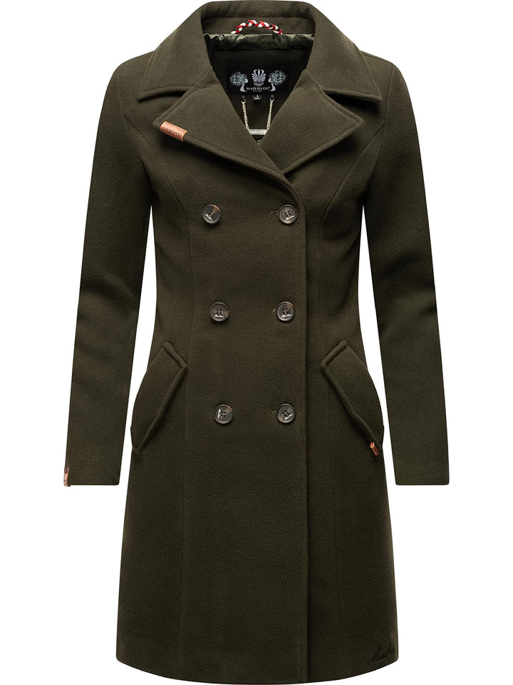 MARIKOO Damen Wollmantel Langer Trenchcoat mit Reversekragen Nanakoo XS-XXL XL Dark Green, XL Dark G
