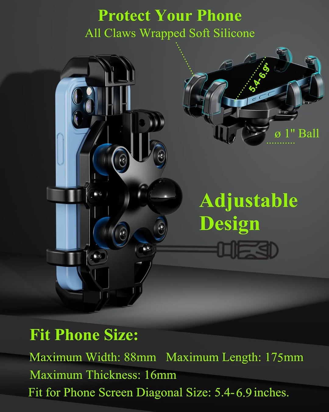 BRCOVAN Motorrad Handyhalterung mit Vibrationsdämpfer, Anti-Shake Handy Motorradhalterung, Verstellb