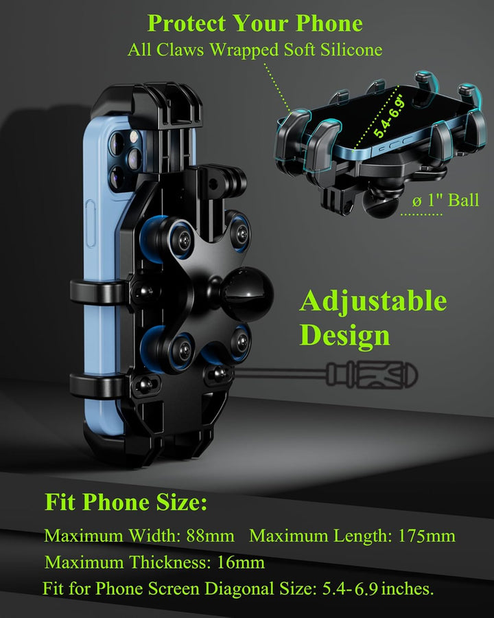 BRCOVAN Motorrad Handyhalterung mit Vibrationsdämpfer, Anti-Shake Handy Motorradhalterung, Verstellb