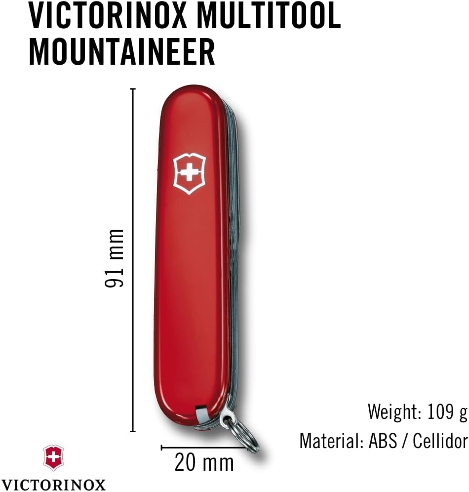 Victorinox, Taschenmesser, Mountaineer, 91 mm, rot (18 Funktionen, Klinge, Korkenzieher, Dosenöffner