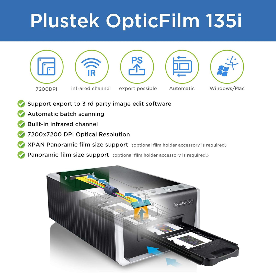 Plustek OpticFilm 135i - Automatischer Film- und Diascanner, Stapelkonvertierung von 35-mm-Dias und