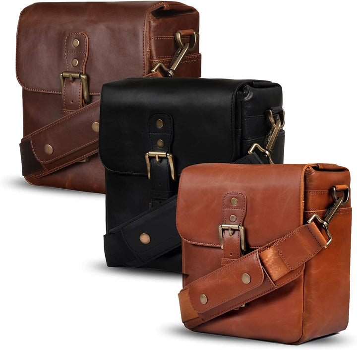 MegaGear MG1522 Kameratasche - Kuriertasche aus Leder für Spiegellose, Sofortbild - und DSLR Kameras