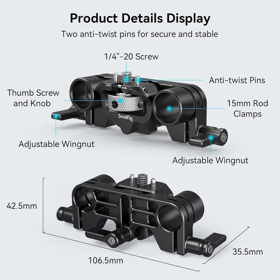 SMALLRIG 15mm LWS Rod Support, Verstellbares und Verdrehsicheres Design, Kompatibel mit SMALLRIG 319