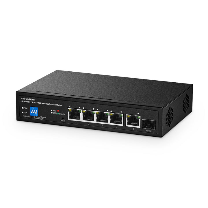 6-Port-2,5G-PoE-Managed-Switch, 10G-SFP+-Steckplatz, IEEE802.3af/at 100W, unterstützt Trunk/LACP/VLA