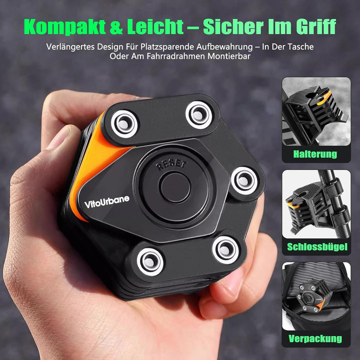 Faltschloss Fahrradschloss mit Zahlenschloss, Halterung &amp; Schutztasche – 80 cm | leicht &amp; kompakt fü
