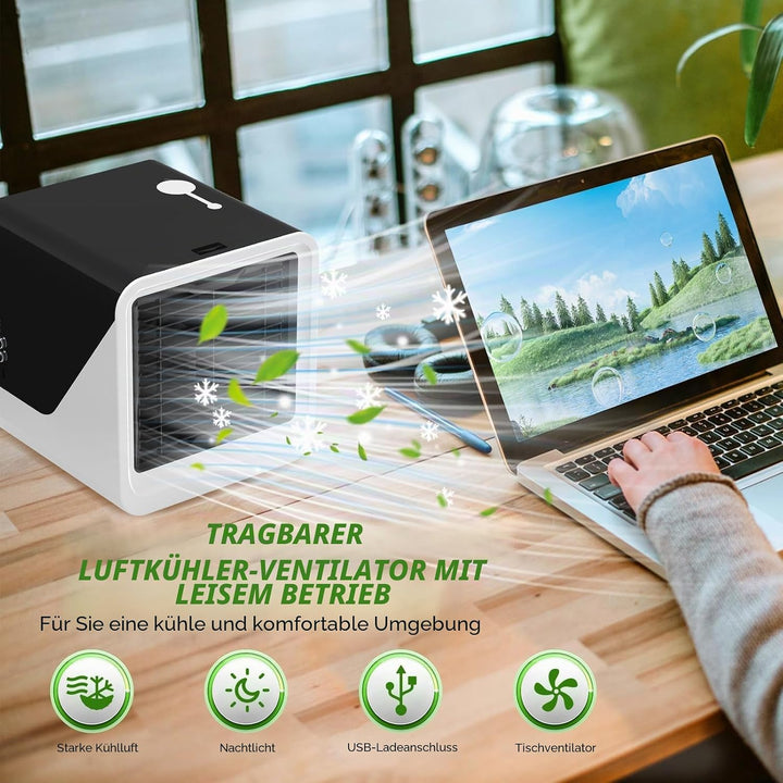 Klimaanlagen-Ventilator mit 3 Geschwindigkeiten, austauschbarer Filter und Luftbefeuchter, leise und