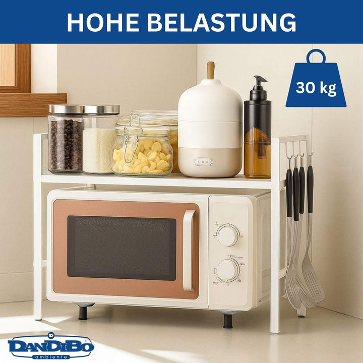 DanDiBo Verstellbares Küchenregal Weiss für Arbeitsplatte Stehend 2 Stufig 40-64 cm Regal Küche 9668