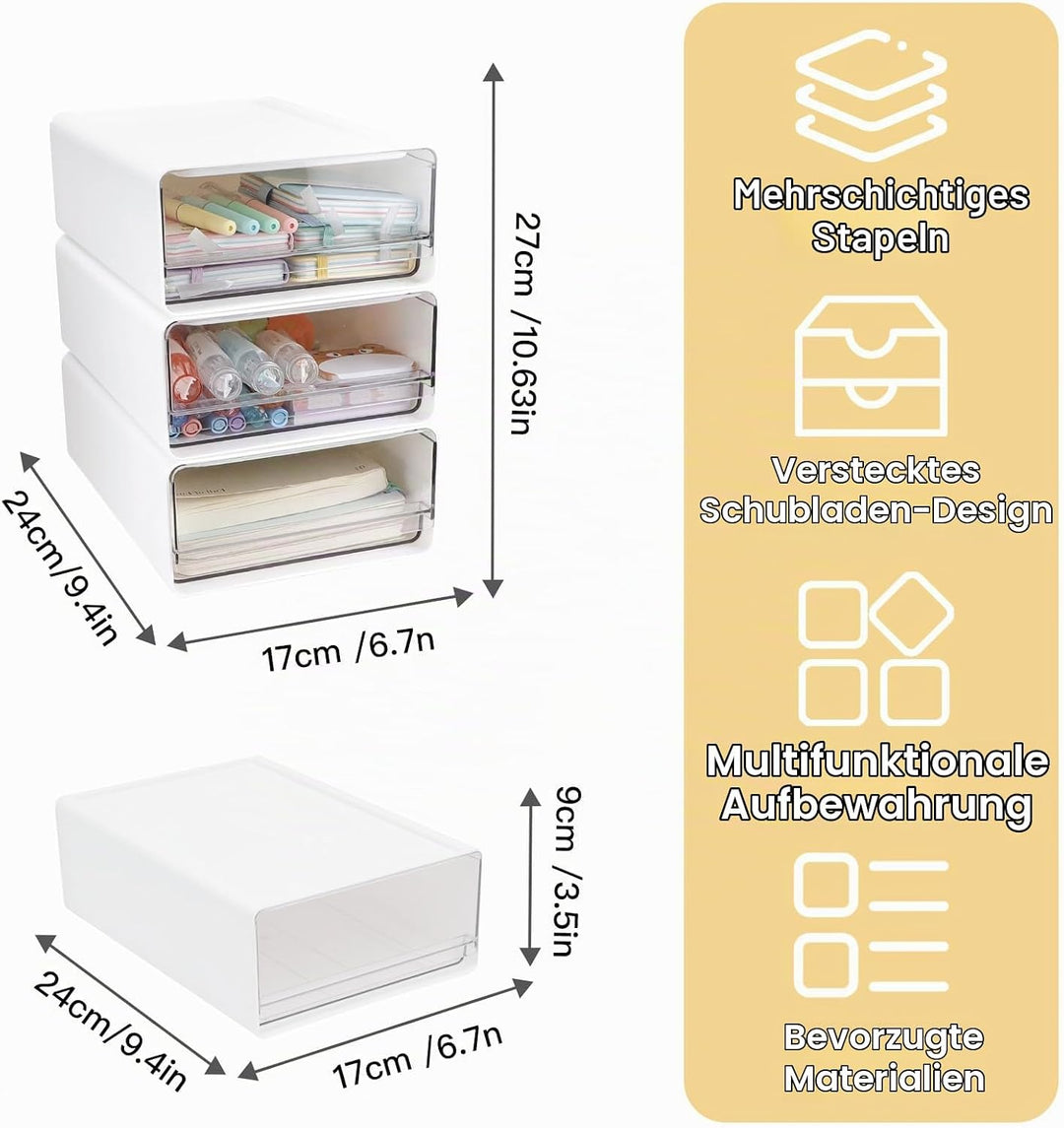 3Tier Stapelbarer Schreibtisch-Organisator mit Schubladen, Plastic Storage Drawer Units Compact Desk