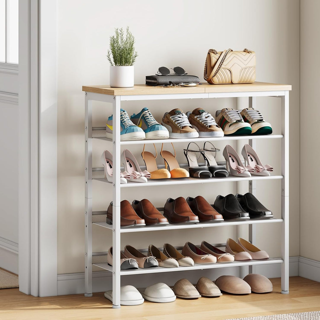 HOOBRO Schuhregal, 5-stöckiges Schuhablage, Schuhschrank, verstellbares Metallgitterregal, Geräumige