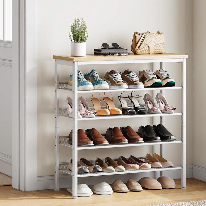 HOOBRO Schuhregal, 5-stöckiges Schuhablage, Schuhschrank, verstellbares Metallgitterregal, Geräumige