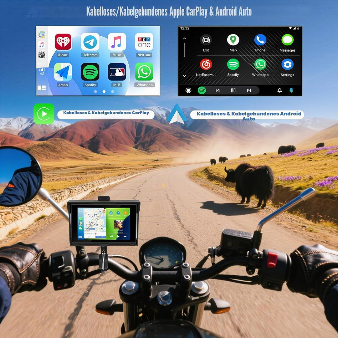 SIXWIN Carplay Motorrad Display für Moto mit Wireless Carplay Android Auto, 5 Zoll HD Touchscreen Bi