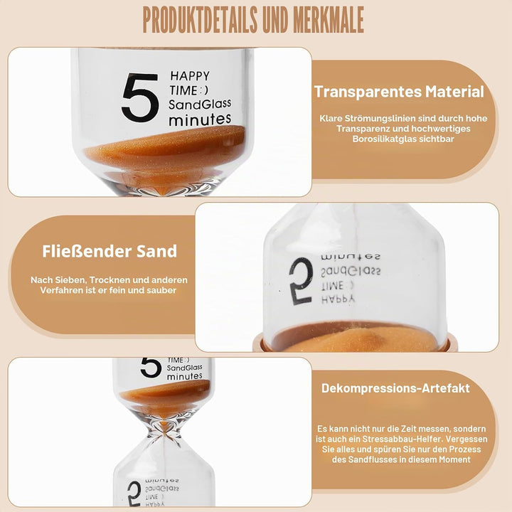 5 Stück Bunter sanduhren Set für kinde, Sanduhren 5 Farben Sanduhr, 3/5/10/15/30 Glas Timer für Schu