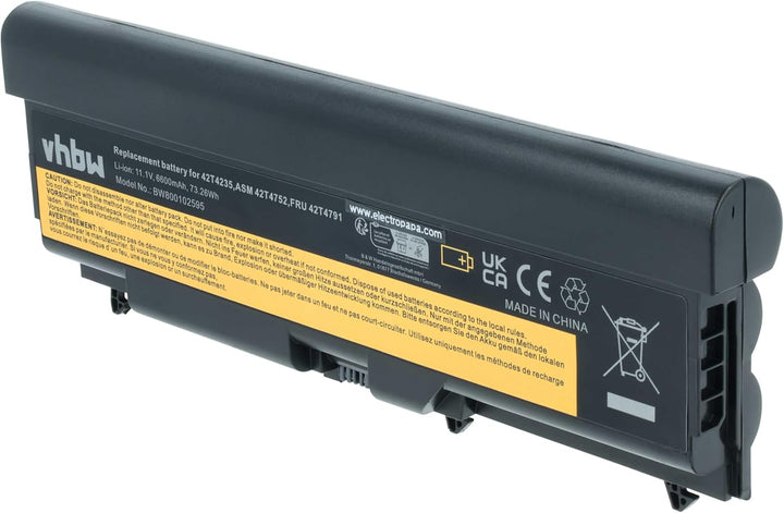 vhbw Akku kompatibel mit Lenovo ThinkPad W510, W510 4389, W520 Notebook (6600mAh, 10,8V, Li-Ion)
