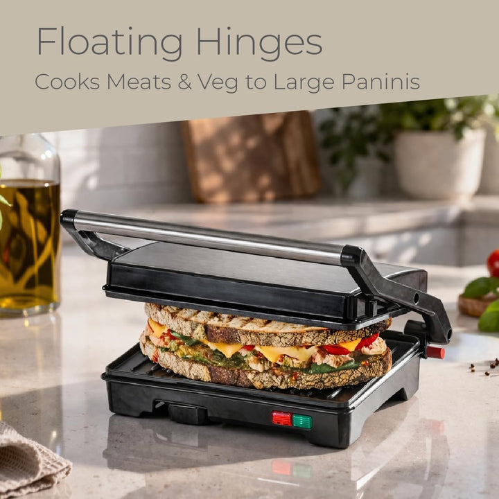 Quest 34340 Panini Sandwichmaker für Presse und Grill, kompaktes Edelstahldesign, antihaftbeschichte