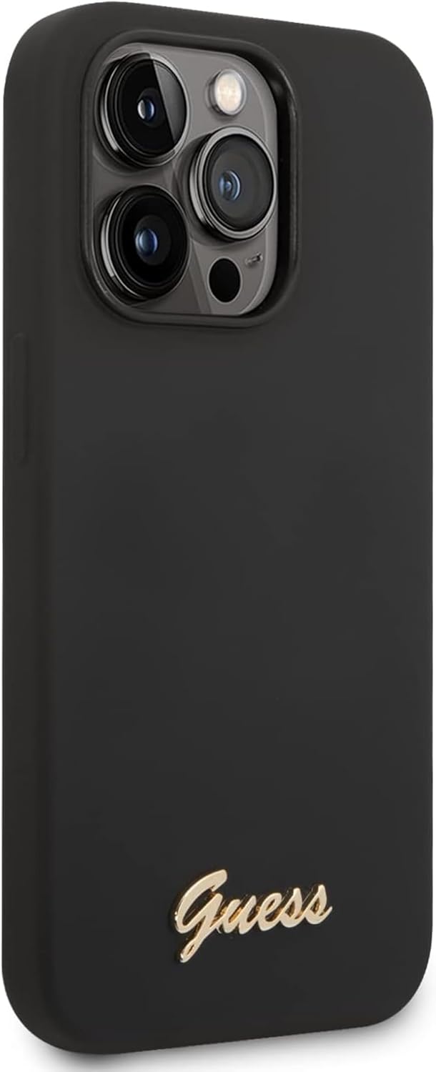 Guess GUHCP14LSLSMK hülle für iPhone 14 Pro 6,1" schwarz/Black Hard case Silicone Vintage Gold Logo