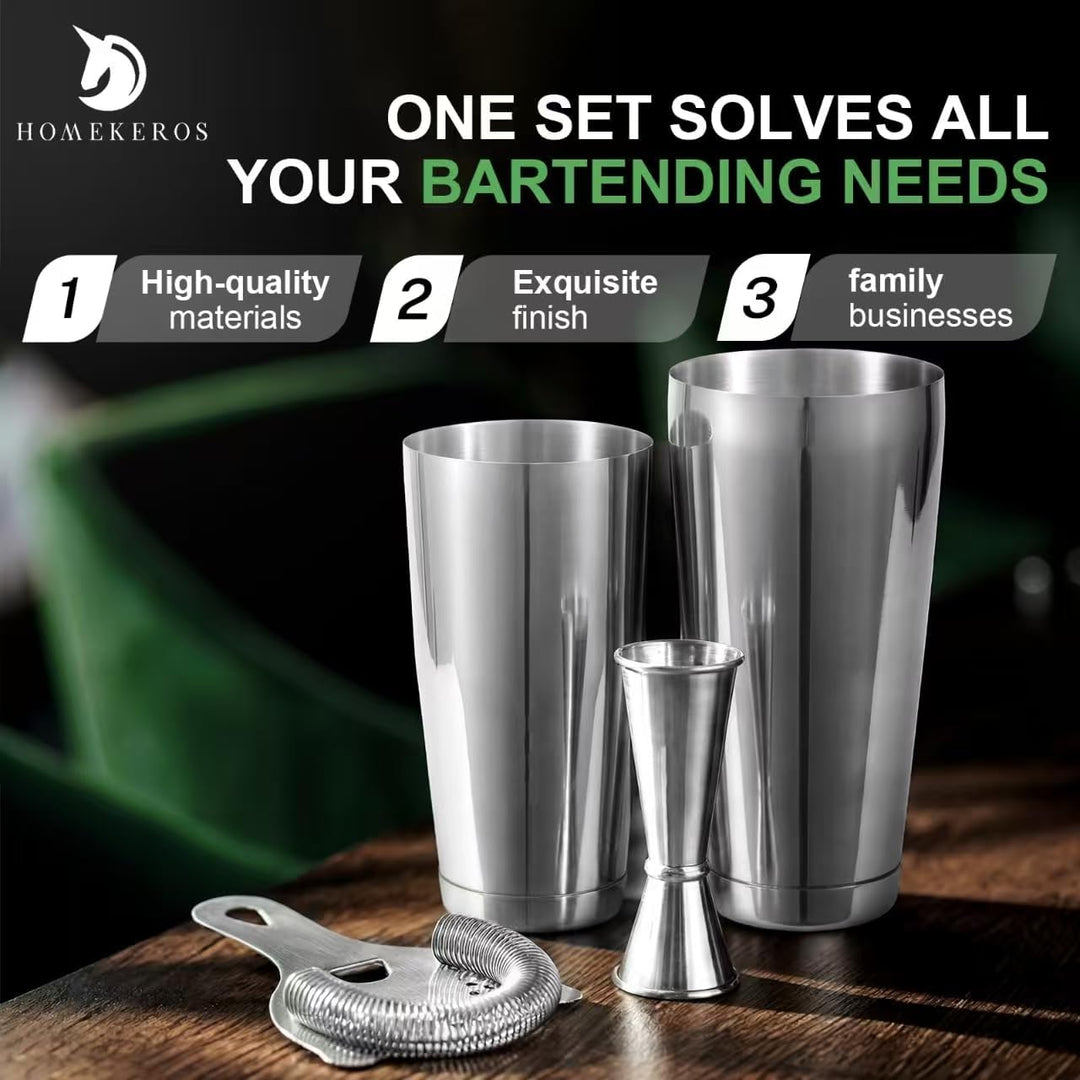Cocktail Set, 18/10 Edelstahl, Zeitloses Cocktail Shaker Set in Premium-Qualität aus 550ml&850ml Bos