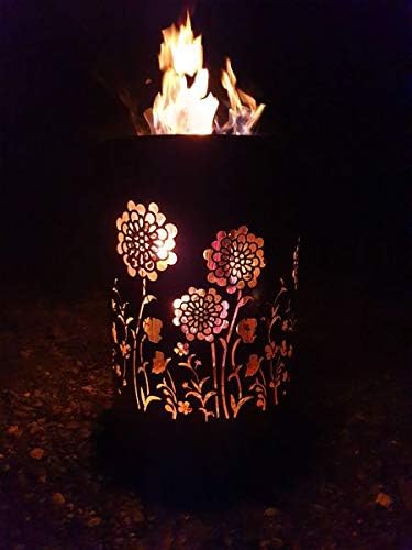 TiKo-Design Feuertonne - Lagerfeuertonne - Feuerkorb mit Flower Power Motiv – Verleihen Sie Ihrem Ga