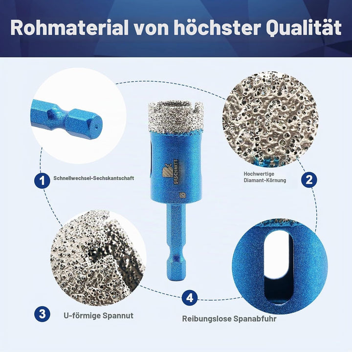 Diamantbohrer 20mm, BRSCHNITT Sechskant-Schaft Diamant Lochsäge Bohrer Set für Feinsteinzeug Keramik