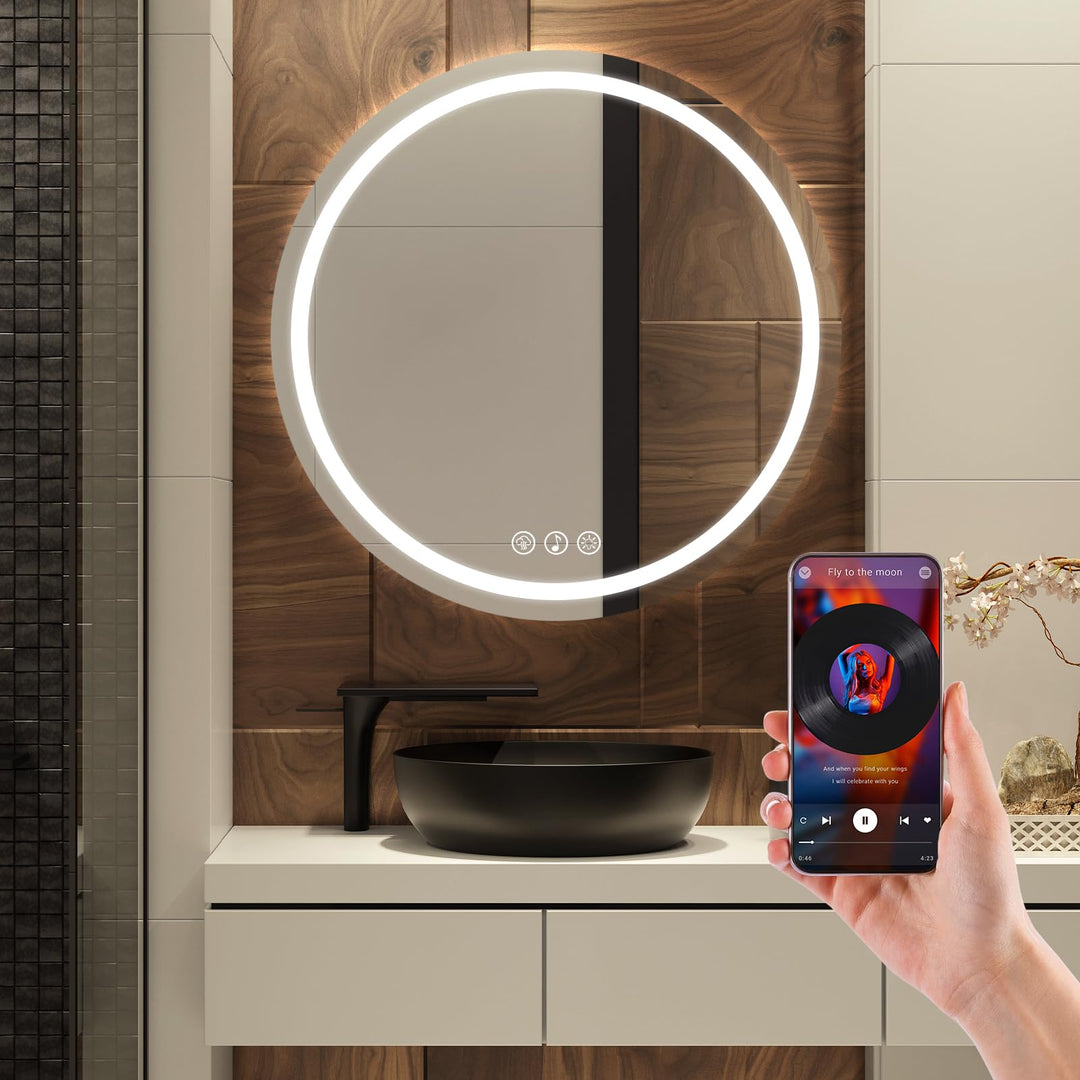 60cm Rund Bluetooth Spiegel Badezimmerspiegel mit Beleuchtung | Spiegel mit Beleuchtung, Wandspiegel