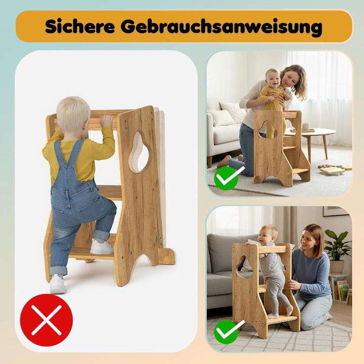 COSYLAND Lernturm ab 1 Jahr - Learning Tower - Höhenverstellbar Montessori Lernturm mit Kippschutz,