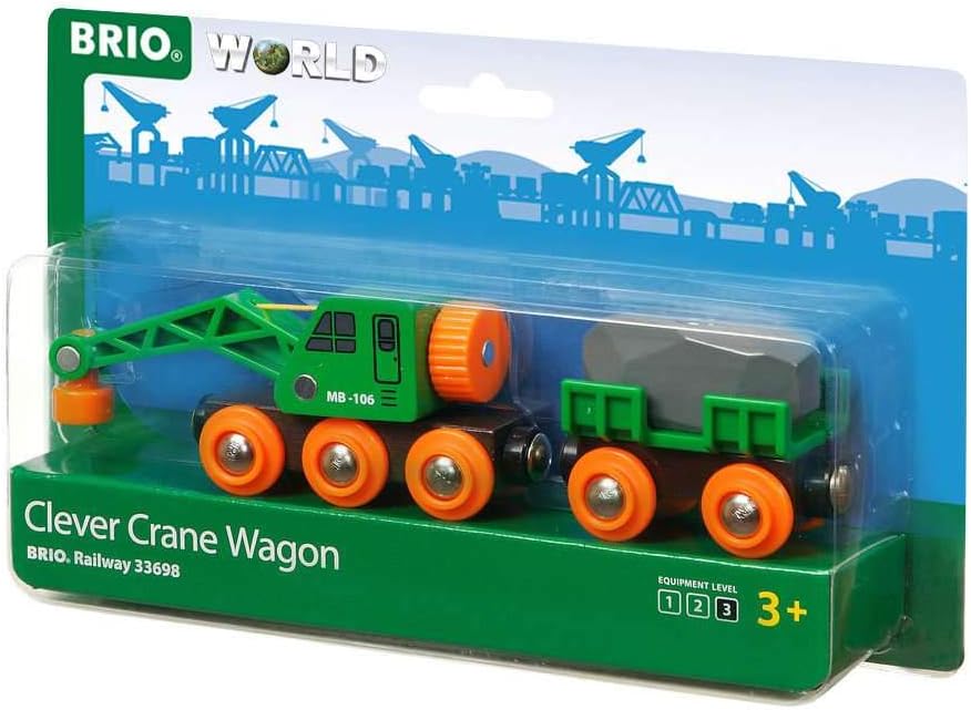 BRIO 33698 - Grüner Kranwagen mit Anhänger und Fracht &amp; World 33754 Magnetisches Glockensignal - Eis