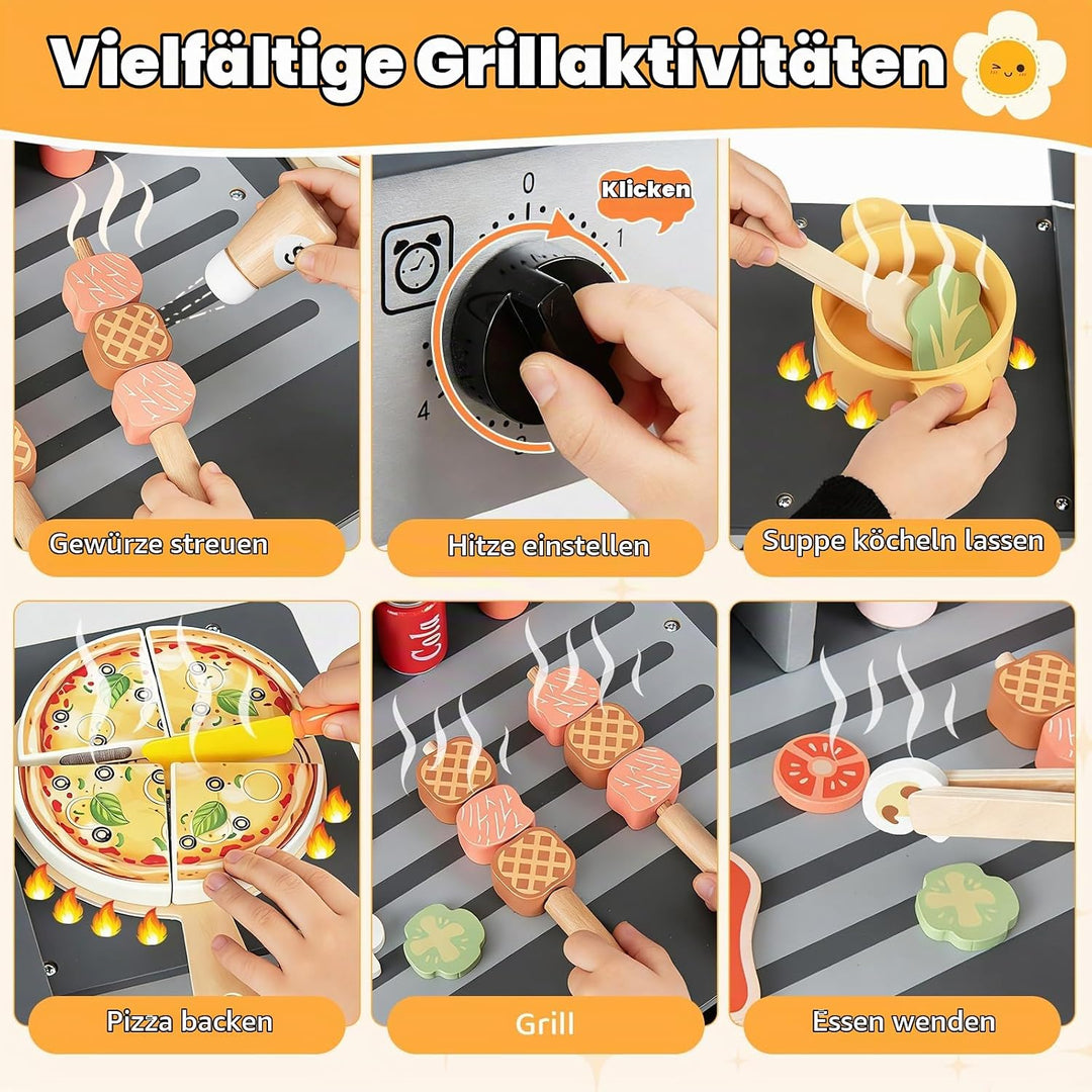 FANTASK Kindergrill Spielzeug, Barbecue Grill mit Grillbesteck &amp; Spiel-Lebensmitteln, Matschküche mi