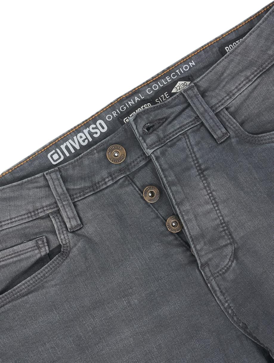 riverso Jeans Herren Bootcut RIVFalko Denim Stretch Schwarz Blau Grau 29W - 40W 30L - 36L 29W / 32L