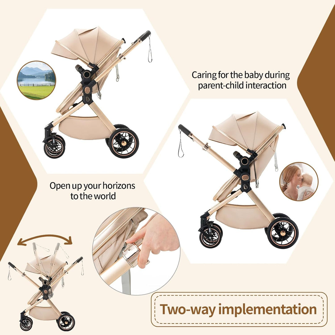 Kinderwagen 3 in 1 Komplettset Baby Kombikinderwagen bis 22kg, Zusammenklappbar, Grosse Gummireifen,