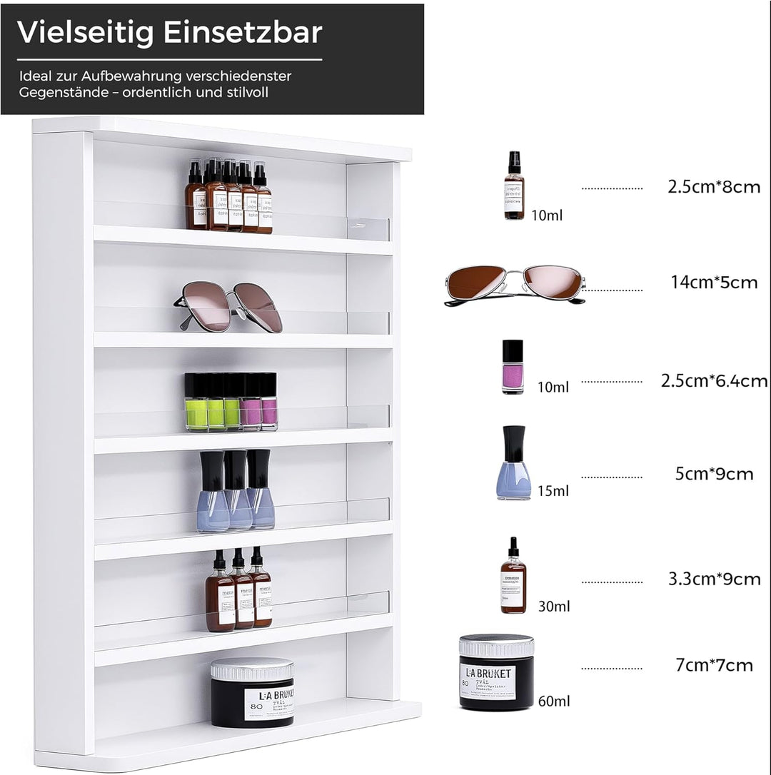 Nagellackregal Wandmontage mit 6 Ebenen, Stabiler Nagellack Organizer aus MDF & Acryl, Wandregal für