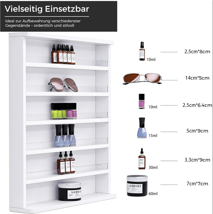 Nagellackregal Wandmontage mit 6 Ebenen, Stabiler Nagellack Organizer aus MDF & Acryl, Wandregal für