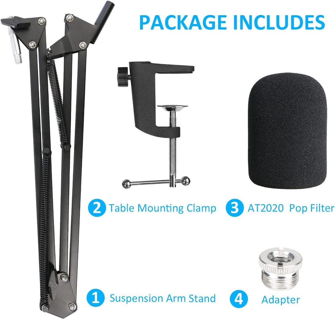 AT2020 Mikrofonständer mit Popschutz - Mikrofonarm mit Pop Filter für Audio Technica AT2020 AT2020US
