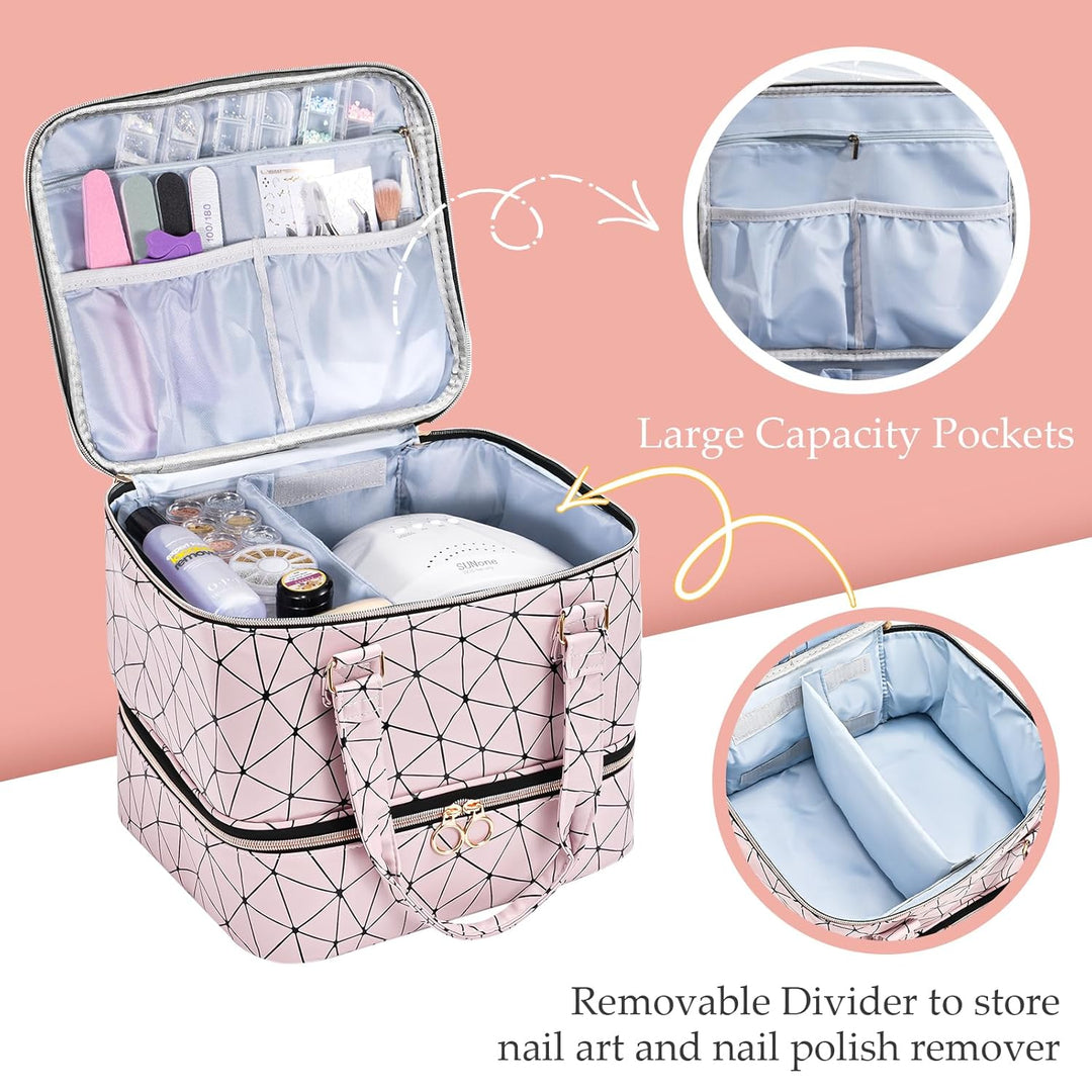 Uross Nagellack Organizer für 42 Nagellackflaschen und 1 LED-Nagellampe, Nagellack Aufbewahrung Tasc