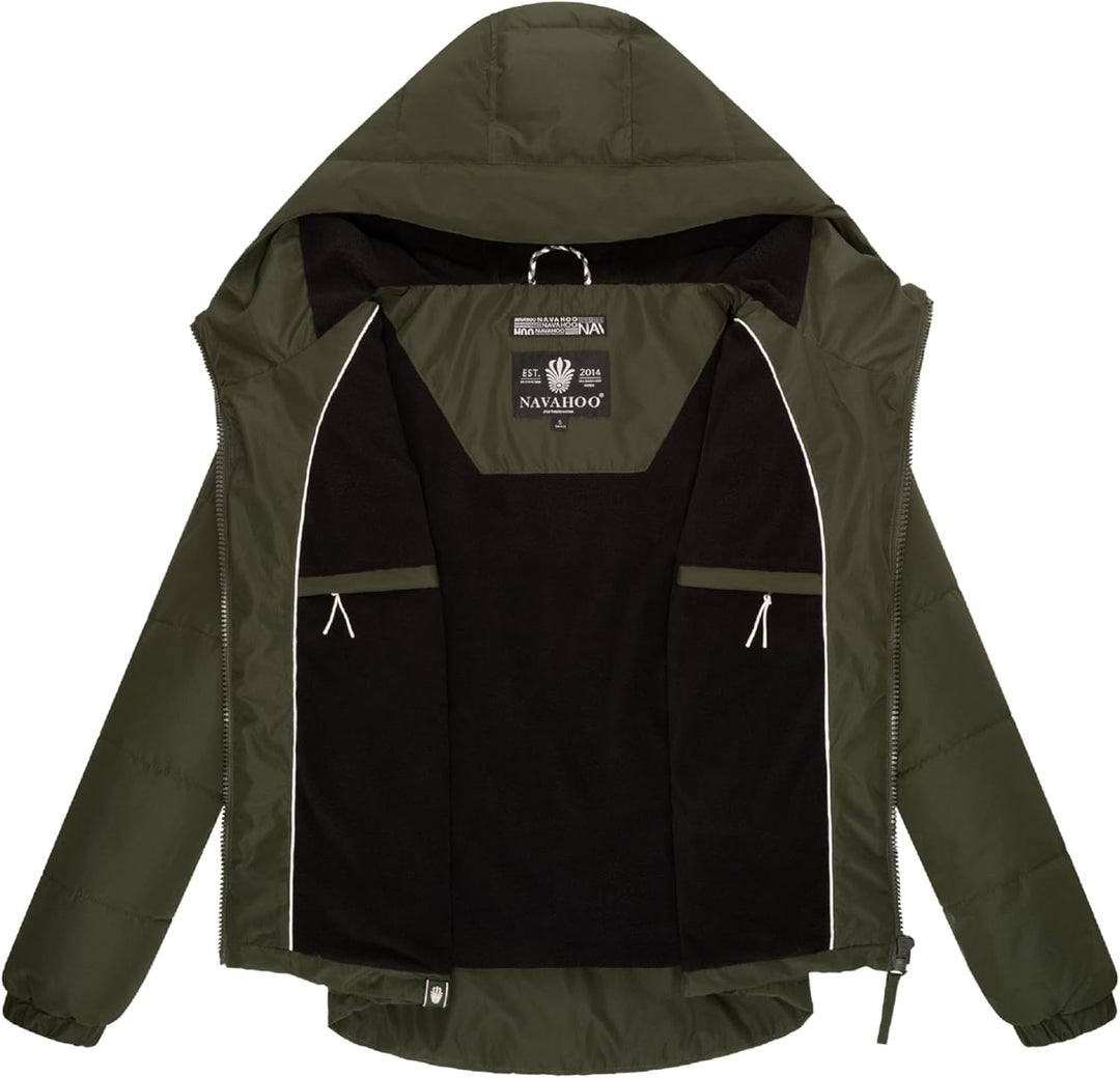 Navahoo Damen Winterjacke Steppjacke warm mit Kapuze Eisbällchen XS-XXL XXL Dark Olive, XXL Dark Oli