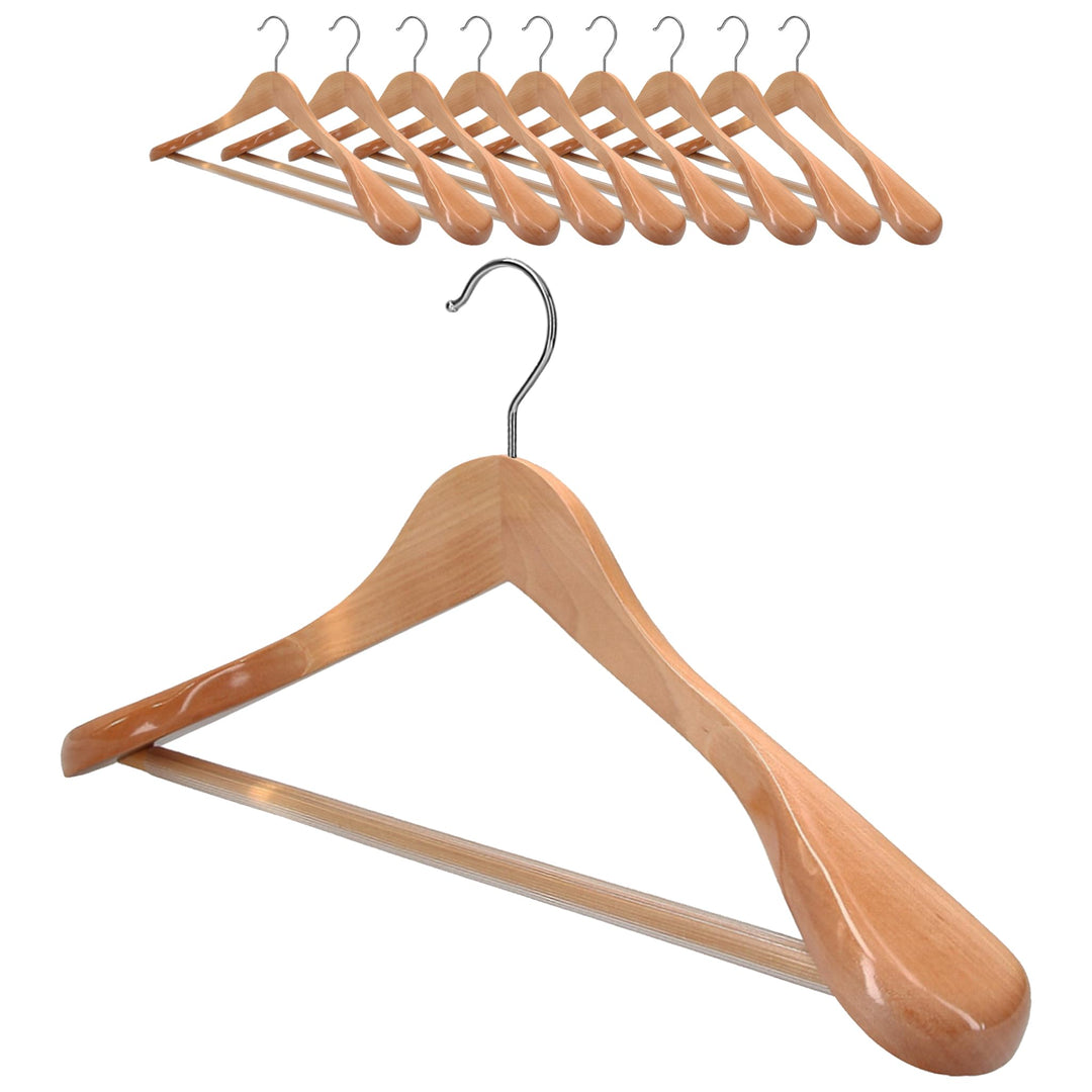 10 x Kleiderbügel Holz VonBueren | 45 x 22,5 cm breit je Bügel/Holzbügel | stabile Holzkleiderbügel
