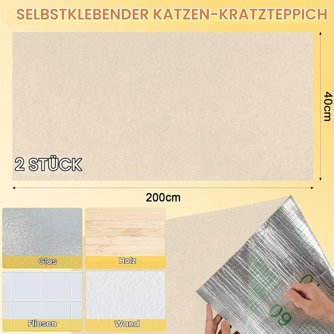 Kratzmatte Katze, 200cmx40cm Selbstklebend Kratzteppich Katze Wand Kratzmatte für Katzen Katzenkratz