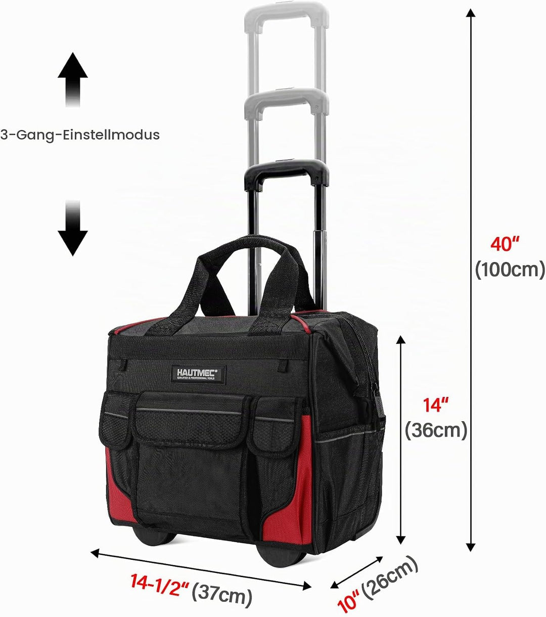 HAUTMEC Professional 37cm Wide Mouth Rolling Tool Storage Organizer Bag mit Teleskopgriff und übergr