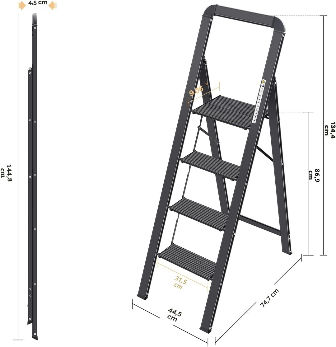 KINGRACK Leiter Aluminium, Trittleiter 4 stufen klappbar, leiter 4 stufen mit Handlauf, rutschfeste