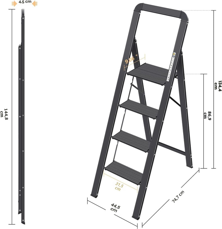 KINGRACK Leiter Aluminium, Trittleiter 4 stufen klappbar, leiter 4 stufen mit Handlauf, rutschfeste