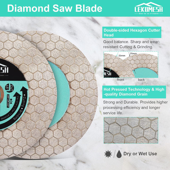 Diamant Fliesenscheibe 125MM - Doppelseitige Diamant Trennscheibe LEKOMESH zum Schneiden Schleifen v