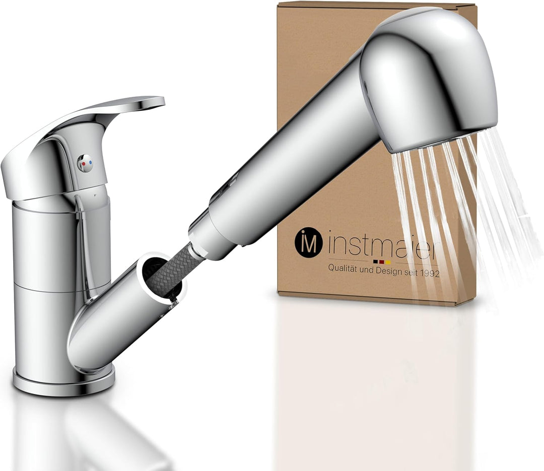 instmaier K2 Wasserhahn Küche ausziehbar | Spültischarmatur mit Geschirrbrause | Küchenarmatur mit 2