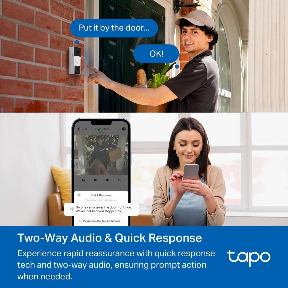 Tapo TP-Link D210 Video-Türklingel Akku (Video Doorbell) | Türklingel mit Kamera, 2K 3MP, Farbe Nach