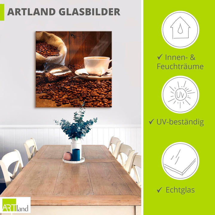 ARTland Glasbilder Wandbild Glas Bild einteilig 50x50 cm Quadratisch Kaffee Cafe Coffee Cappucino Ka