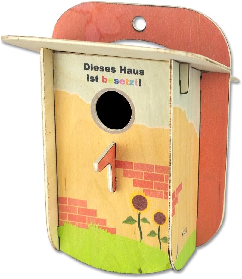 Pebaro 399/3S Laubsägevorlage Vogelhaus bunt bedruckt, 3mm Sperrholz DIN A 4, Motiv farbig vorgedruc