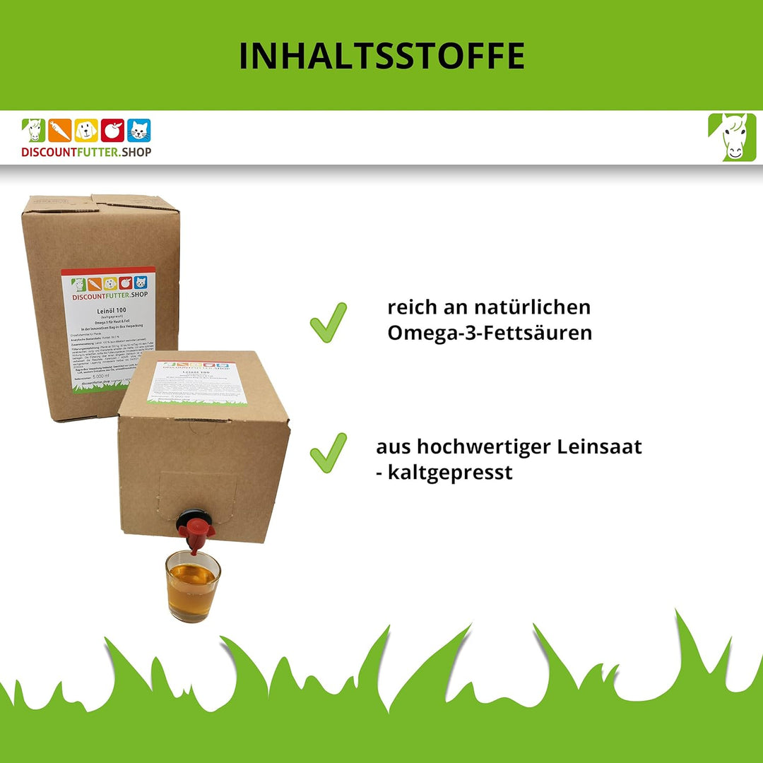 Leinöl 100 (2 x 5 Liter BiB) für Pferde | kaltgepresst | 70% weniger Verpackung (Plastik) | glänzend