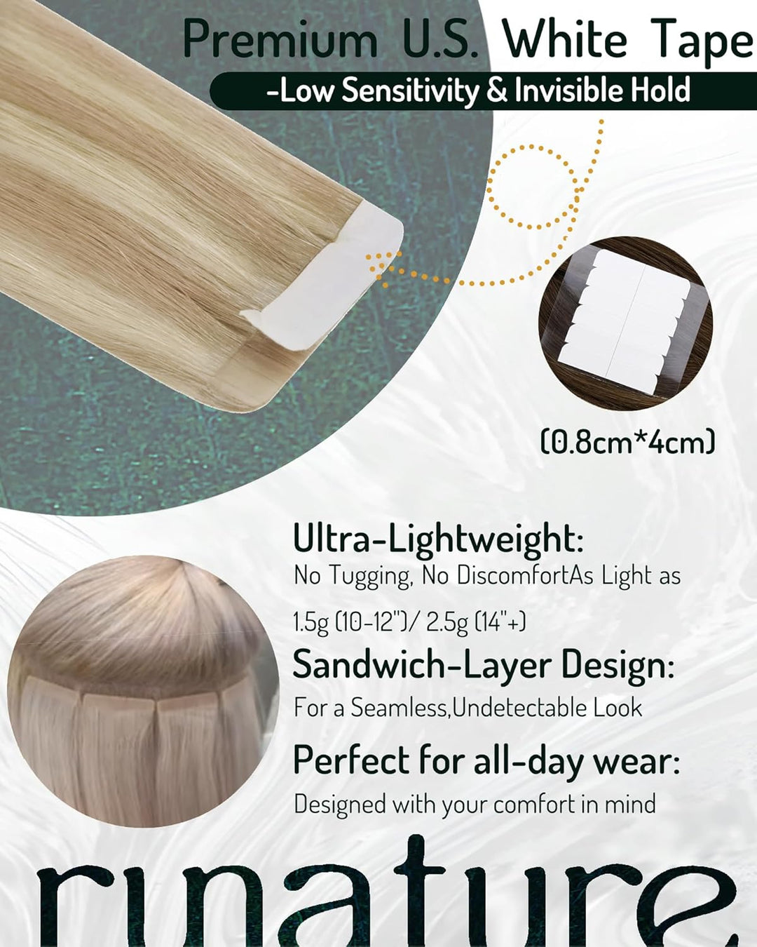 RUNATURE Blond Tape Echthaar Extensions 45cm Aschblond mit Platinblond Tape in Haarverlangerung Remy